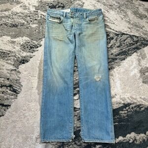 Diesel Denim Gallery Jeans Mens 33 Blue Cotton Low Rise Straight Leg Distressed